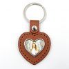 Porte-clés cœur en métal et cuir marron